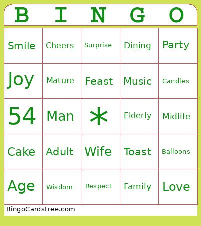 Birthday 54 Bingo Card