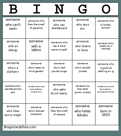 Birthday Bingo Card
