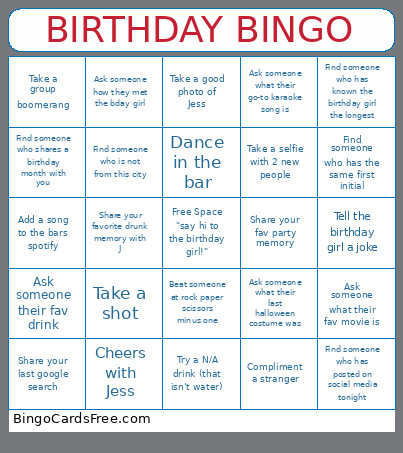 BIRTHDAY Bingo Card