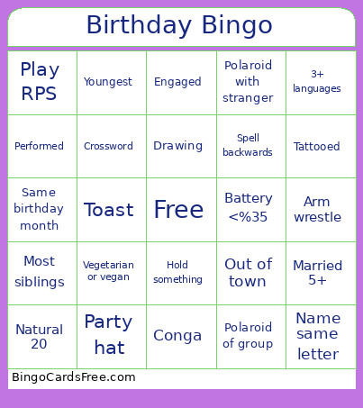 Birthday Bingo Card