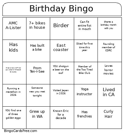 Birthday Bingo Card