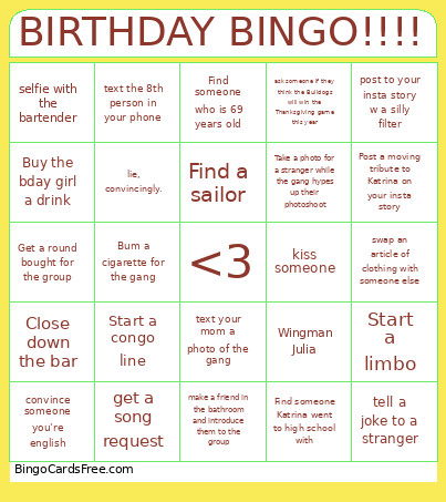 BIRTHDAY !!!! Bingo Card