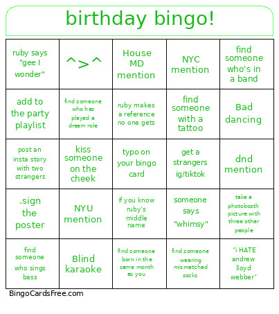 Birthday ! Bingo Card