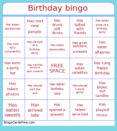Birthday Bingo Card