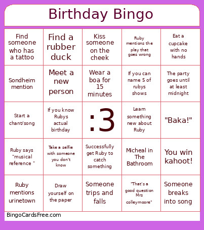 Birthday Bingo Card