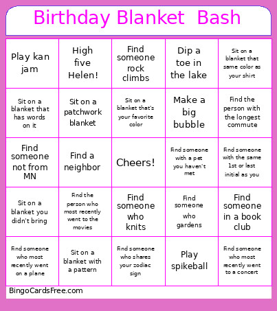 Birthday Blanket Bash Bingo Card