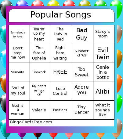 Birthday Game Bingo Card