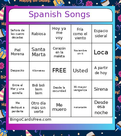 Birthday Game Bingo Card