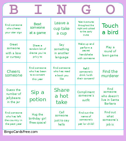Birthday In Wonderland Bingo Card