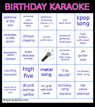 BIRTHDAY KARAOKE Bingo Card
