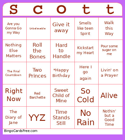 Birthday Music Bingo Card