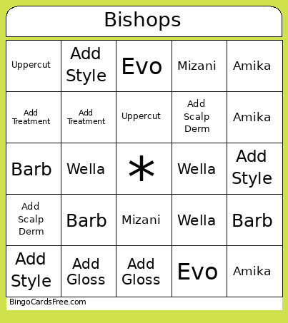 Bishops Bingo Card