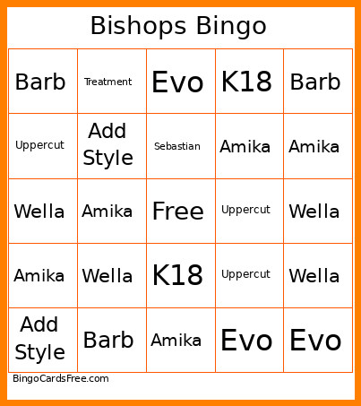 Bishops Bingo Card