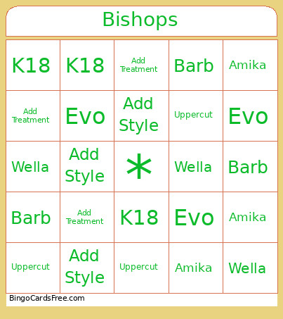 Bishops 2 Bingo Card