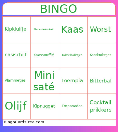 Bittergarnituur Kaart Bingo Card
