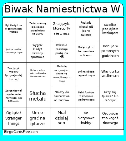 Biwak Namiestnictwa W Bingo Card