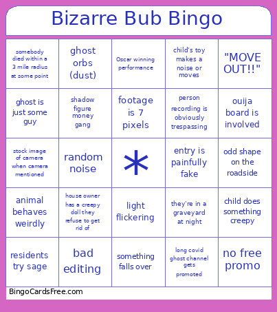 Bizarre Bub Bingo Card