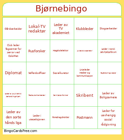 Bjørne Bingo Card