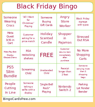 Black Friday Bingo Card