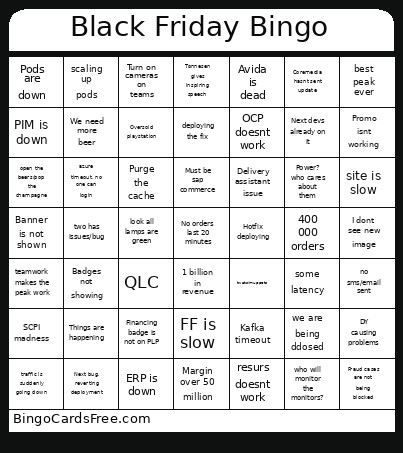 Black Friday Bingo Card