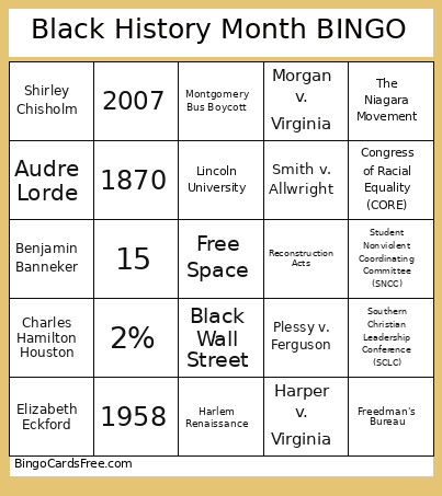 Black History Month Bingo Card