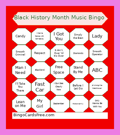 Black History Month Music Bingo Card 2