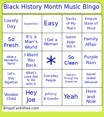 Black History Month Music Bingo Card