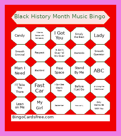 Black History Month Music Bingo Card