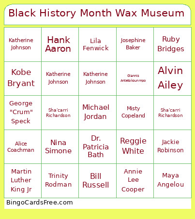 Black History Month Wax Museum Bingo Card