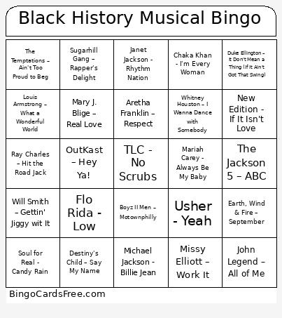 Black History Musical Bingo Card
