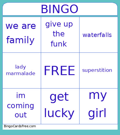 Black Music Bingo Card