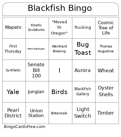 Blackfish Bingo Card
