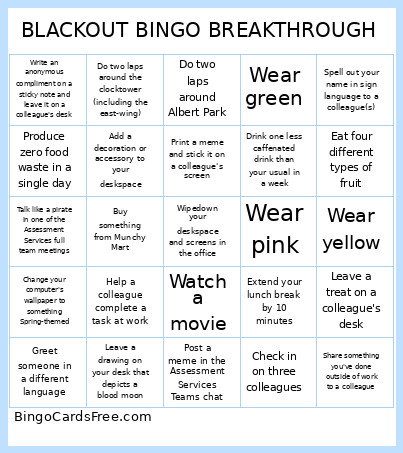 BLACKOUT BREAKTHROUGH Bingo Card
