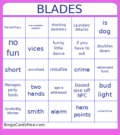Blades Bingo Card