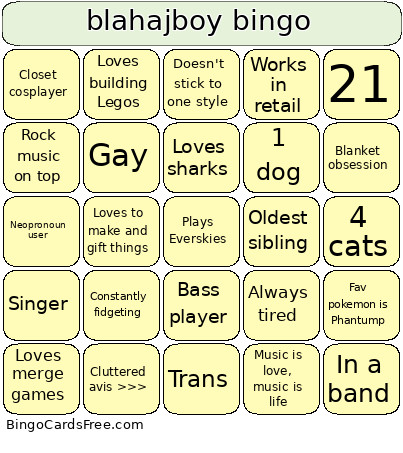 Blahajboy Bingo Card