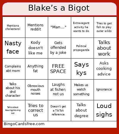 Blake’s a Bigot Bingo