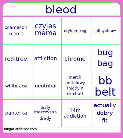 Bleod Bingo Card