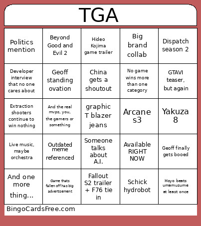 Blerg Bingo Card