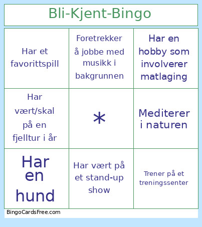 Bli-Kjent- Bingo Card