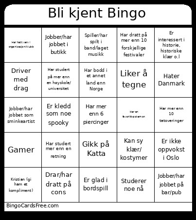 Bli Kjent Bingo Card