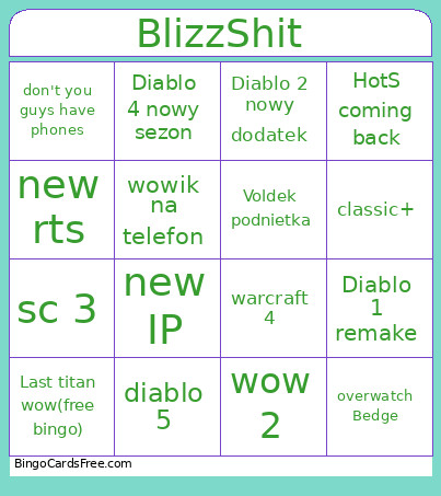 BliizShit Bingo Card