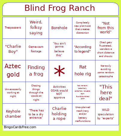 Blind Frog Ranch Bingo Card