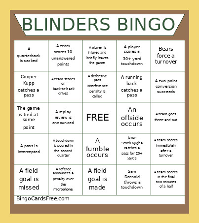 BLINDERS Bingo Card