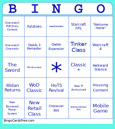 Blizzcon 2026 Bingo Card