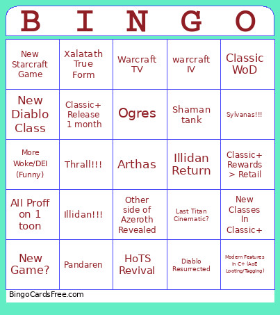 Blizzcon Bingo Card