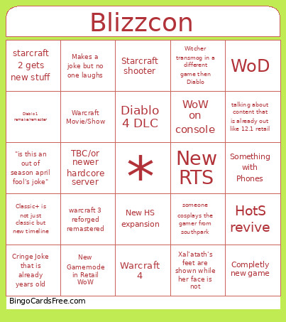 Blizzcon Bingo Card