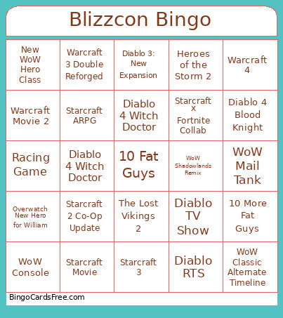 Blizzcon Bingo Card
