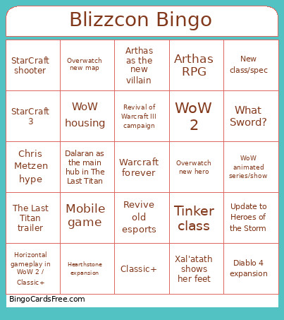 Blizzcon Bingo Card 2