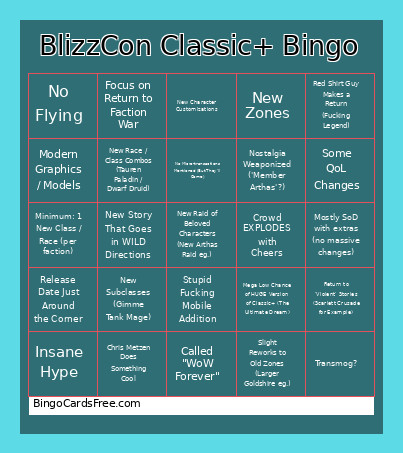 BlizzCon Classic+ Bingo Card