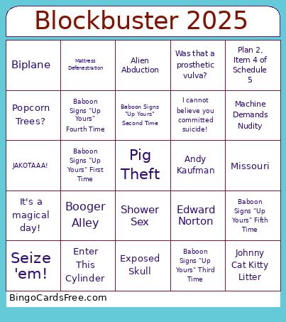 Blockbuster 2025 Bingo Card